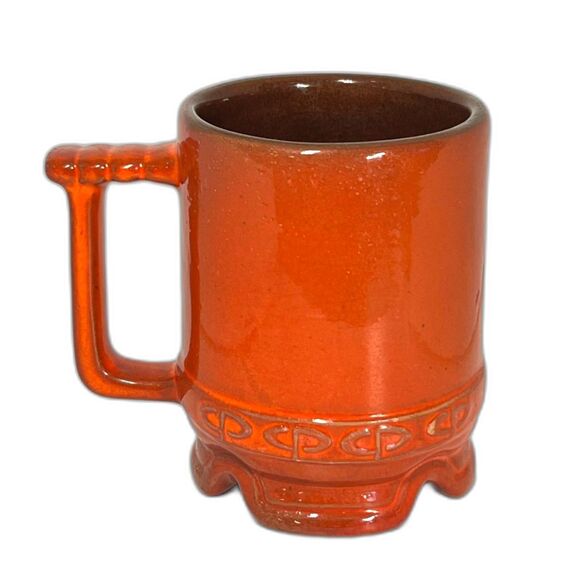 Other - 3 Red Blue Vintage Frankoma Mug Set Footed Ceramic Cups Coffee Tea Handle 1950